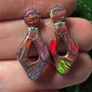 β¨ Vintage Escorcia Taxco 950 Silver Opal Inlay Earrings β TP-120 β¨
